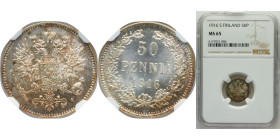 Finland Grand duchy 1916 S 50 Penniä - Nikolai II Silver (.750) Helsinki Mint (4752000) 2.55g NGC MS 65 KM2.2 Schön5