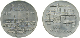 Finland Republic 1967 S-H 10 Markkaa (Independence) Silver (.900) (1000000) 24g UNC KM50 Schön59