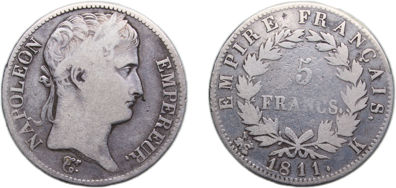 France First Empire 1811 K 5 Francs - Napoleon I Silver (.900) Bordeaux Mint (10...