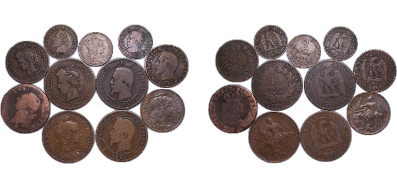 France 19th century 11 Lots Copper Coins VF