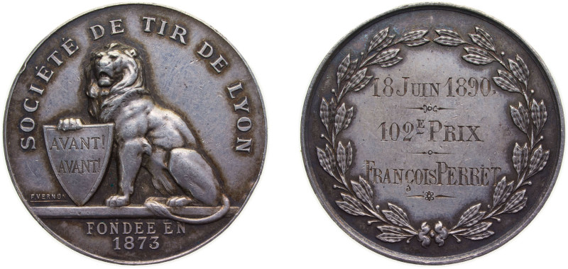 France Third Republic 1890 Medal - Societe de tir de lyon Silver 15.3g XF