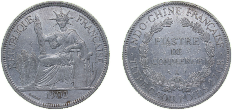 French Indochina French colony 1902 A 1 Piastre Silver (.900) (Copper .100) Pari...