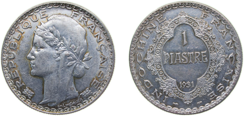 French Indochina French colony 1931 1 Piastre Silver (.900) Paris Mint (16000000...