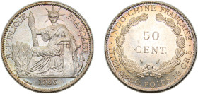 French Indochina French colony 1936 50 Centimes Silver (.900) Paris Mint (4000000) 13.5g UNC KM4a.2 GadCol32
