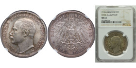 Germany Grand duchy of Hessen-Darmstadt Second Empire 1910 A 3 Mark - Ernst Ludwig Silver (.900) Berlin Mint (200000) 16.667g NGC MS 64 KM375 J76