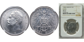 Germany Grand duchy of Hessen-Darmstadt Second Empire 1910 A 3 Mark - Ernst Ludwig Silver (.900) Berlin Mint (200000) 16.667g NGC MS 63 KM375 J76