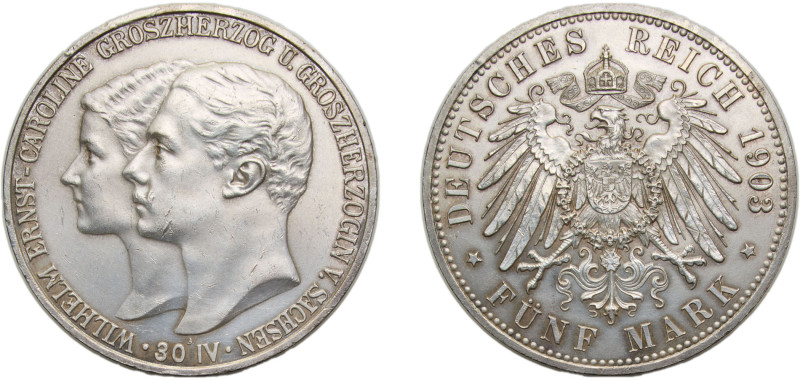 Germany Grand duchy of Saxe-Weimar-Eisenach Second Empire 1903 A 5 Mark - Wilhel...