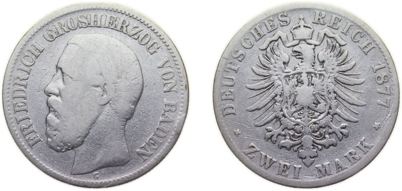 Germany Grand-duchy of Baden Second Empire 1877 G 2 Mark - Friedrich I Silver (....