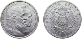 Germany Grand-duchy of Baden Second Empire 1906 5 Mark - Friedrich I (Wedding Anniversary) Silver (.900) Karlsruhe Mint (60000) 27.77g UNC KM277 J35