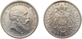 Germany Grand-duchy of Baden Second Empire 1907 2 Mark - Friedrich I (Death of Friedrich I) Silver (.900) Karlsruhe Mint (350000) 11.11g AU KM278 J36