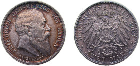 Germany Grand-duchy of Baden Second Empire 1907 2 Mark - Friedrich I (Death of Friedrich I) Silver (.900) Karlsruhe Mint (350000) 11.11g UNC KM278 J36