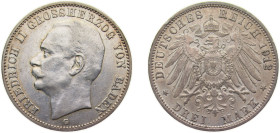 Germany Grand-duchy of Baden Second Empire 1912 G 3 Mark - Friedrich II Silver (.900) Karlsruhe Mint (835199) 16.667g AU KM280 J39