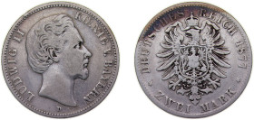 Germany Kingdom of Bavaria Second Empire 1877 D 2 Mark - Ludwig II Silver (.900) Munich Mint (1512000) 11.111g VF KM903 AKS195 J41