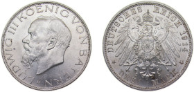 Germany Kingdom of Bavaria Second Empire 1914 D 3 Mark - Ludwig III Silver (.900) Munich Mint (717460) 16.667g UNC KM1005 J52