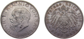 Germany Kingdom of Bavaria Second Empire 1914 D 5 Mark - Ludwig III Silver (.900) Munich Mint (142400) 27.777g AU KM1007 J53