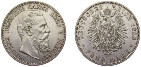 Germany Kingdom of Prussia Second Empire 1888 A 5 Mark - Friedrich III Silver (.900) Berlin Mint (200000) 27.777g UNC KM512 J99