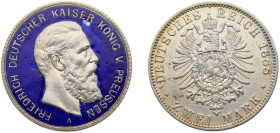 Germany Kingdom of Prussia Second Empire 1888 A 2 Mark - Friedrich III Colored Silver (.900) Berlin Mint (500000) 11.111g XF KM510 J98