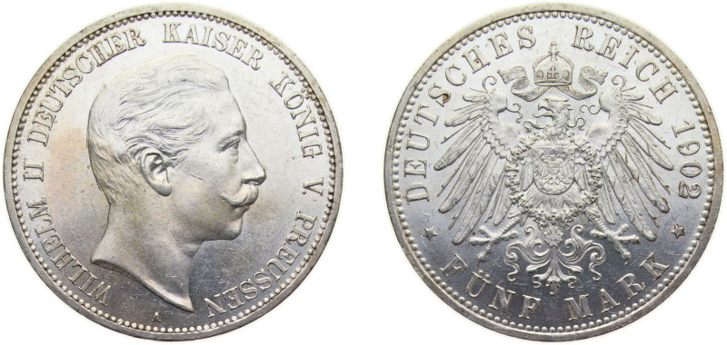 Germany Kingdom of Prussia Second Empire 1902 A 5 Mark - Wilhelm II Silver (.900...