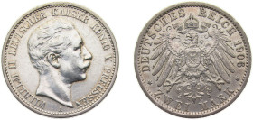 Germany Kingdom of Prussia Second Empire 1906 A 2 Mark - Wilhelm II Silver (.900) Berlin Mint (4000000) 11.11g AU KM522 J102 AKS134 Neum12