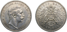 Germany Kingdom of Prussia Second Empire 1907 A 5 Mark - Wilhelm II Silver (.900) Berlin Mint (2103338) 27.777g AU KM523 AKS129 J104
