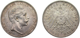 Germany Kingdom of Prussia Second Empire 1909 A 3 Mark - Wilhelm II Silver (.900) Berlin Mint (6343745) 16.667g AU KM527 J103 AKS131