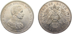 Germany Kingdom of Prussia Second Empire 1913 A 5 Mark - Wilhelm II Silver (.900) Berlin Mint (1960000) 27.7g UNC KM536 J114