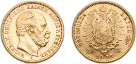 Germany Kingdom of Prussia Second Empire 1872 A 20 Mark - Wilhelm I Gold (.900) Berlin Mint (7717323) 7.965g AU KM501 J243