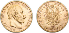 Germany Kingdom of Prussia Second Empire 1879 A 10 Mark - Wilhelm I Gold (.900) Berlin Mint (1012000) 3.982g AU KM504 J245