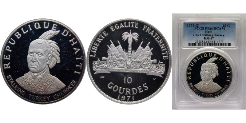 Haiti Second Republic 1971 IC 10 Gourdes (Stalking Turkey Cherokee) Silver (.999...