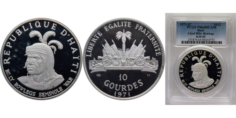 Haiti Second Republic 1971 IC 10 Gourdes (Billy Bowlegs Seminole War) Silver (.9...