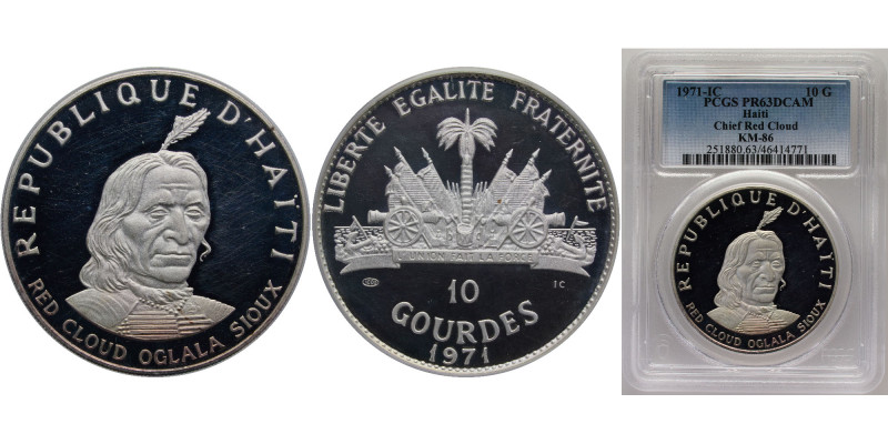 Haiti Second Republic 1971 IC 10 Gourdes (Red Cloud Oglala Sioux) Silver (.999) ...