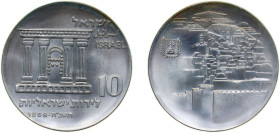 Israel State JE 5728 (1968) 10 Lirot (20th Anniversary of Independence - Jerusalem) Silver (.935) Bern Mint (49996) 26g BU KM51