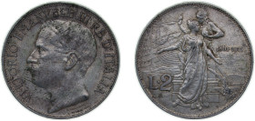 Italy Kingdom 1911 R 2 Lire - Vittorio Emanuele III (Kingdom Anniversary) Silver (.835) Rome Mint (1000000) 10g AU KM52