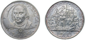 Italy Republic 1992 R 500 Lire (Colombo - The landing) Silver (.835) Rome Mint (66500) 11g BU KM150