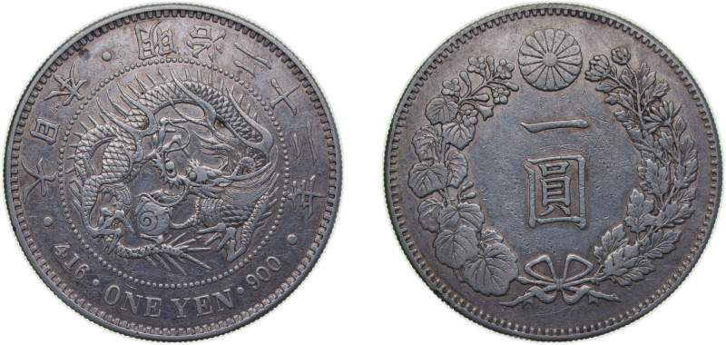 Japan Empire M 22 (1889) 年二十二治明 1 Yen - Meiji (small type) Silver (.900) Osaka M...