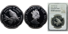 Jersey British dependency 1987 2 Pounds - Elizabeth II (Pink Pigeon) Silver (.925) (25000) 28.28g NGC PF 69 KM70a