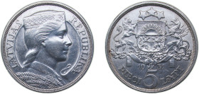 Latvia Republic 1931 5 Lati Silver (.835) Royal Mint (Tower Hill) (2000000) 25g UNC KM9 Schön9