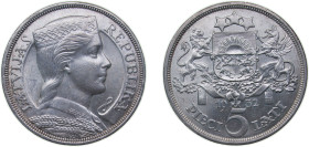 Latvia Republic 1932 5 Lati Silver (.835) Royal Mint (Tower Hill) (600000) 25g UNC KM9 Schön9