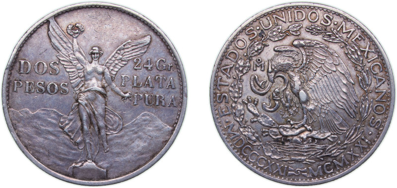 Mexico United Mexican States 1921 Mo 2 Pesos (Winged Victory) Silver (.900) Mexi...