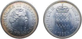 Monaco Principality 1966 10 Francs - Rainier III (Accession of Prince Charles III) Silver (.900) Paris Mint (62500) 25g BU KM146 GadMC155