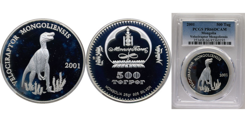 Mongolia Republic 2001 500 Tögrög (Velociraptor Mongoliensis) Silver (.925) (250...