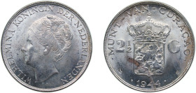 Netherlands Antilles Curaçao Dutch colony 1944 D 2½ Gulden - Wilhelmina Silver (.720) (Copper .280) Denver Mint (200000) 25g UNC KM46 Scholt I1330 Sch...