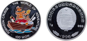 North Korea Democratic People's Republic 1996 100 Won (Robinson Crusoe) Silver (.999) (30000) 7g PF KM122 Schön142