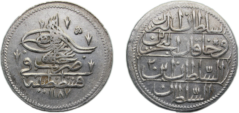 Ottoman Empire AH 1187//2 (1774) Kurus - Abdülhamid I Billon (.465 silver) Kosta...