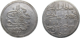 Ottoman Empire AH 1187//9 (1781) Kurus - Abdülhamid I Billon (.465 silver) Kostantiniyye Mint 17.8g AU KM398