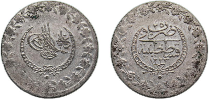 Ottoman Empire AH 1223 (1832) ٢٥ 5 Kurus - Mahmud II (8th issue) Billon (.220 si...