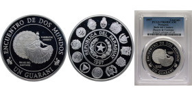 Paraguay Republic 1997 1 Guaraní (Ibero-American III - Dances and customs, Baile del Cántaro) Silver (.925) Madrid Mint (6000) 27.07g PCGS PR 69 KM193...
