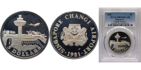 Singapore Republic 1981 5 Dollars (Changi Airport) “Top Pop” Silver (.925) (20000) 20g PCGS PR 66 KM19a