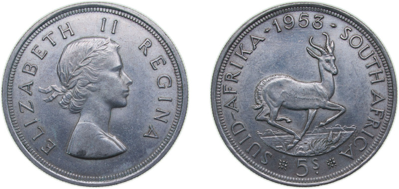 South Africa Union 1953 5 Shillings - Elizabeth II (1st portrait) Silver (.500) ...