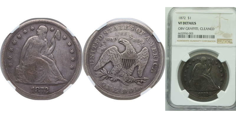 United States Federal republic 1872 1 Dollar "Seated Liberty" (with motto) Silve...